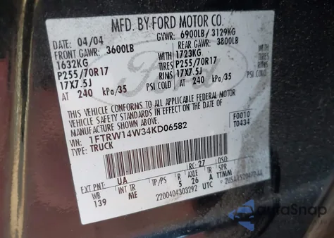 2004 Ford F-150 Xlt from USA, damaged, VIN 1FTRW14W34KD06582